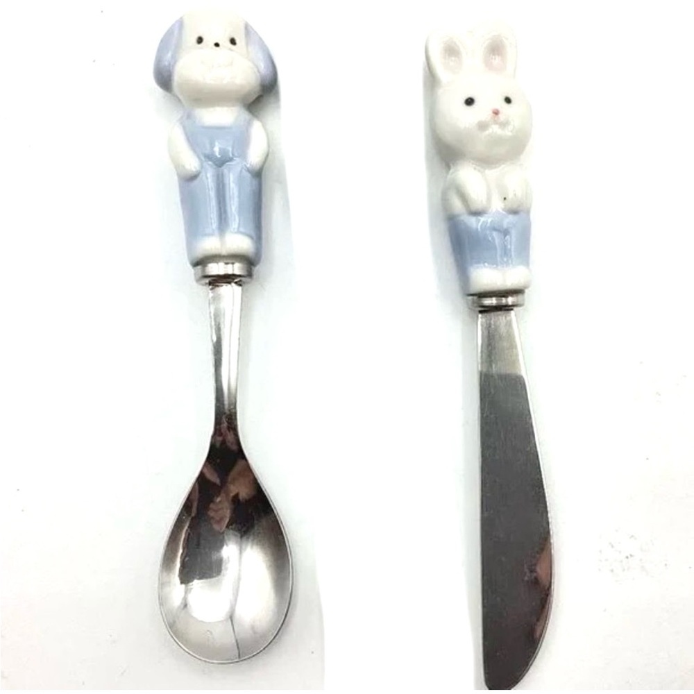 Lillian Vernon Child's Ceramic and Stainless Steel Flatware Spoon & Knife Set